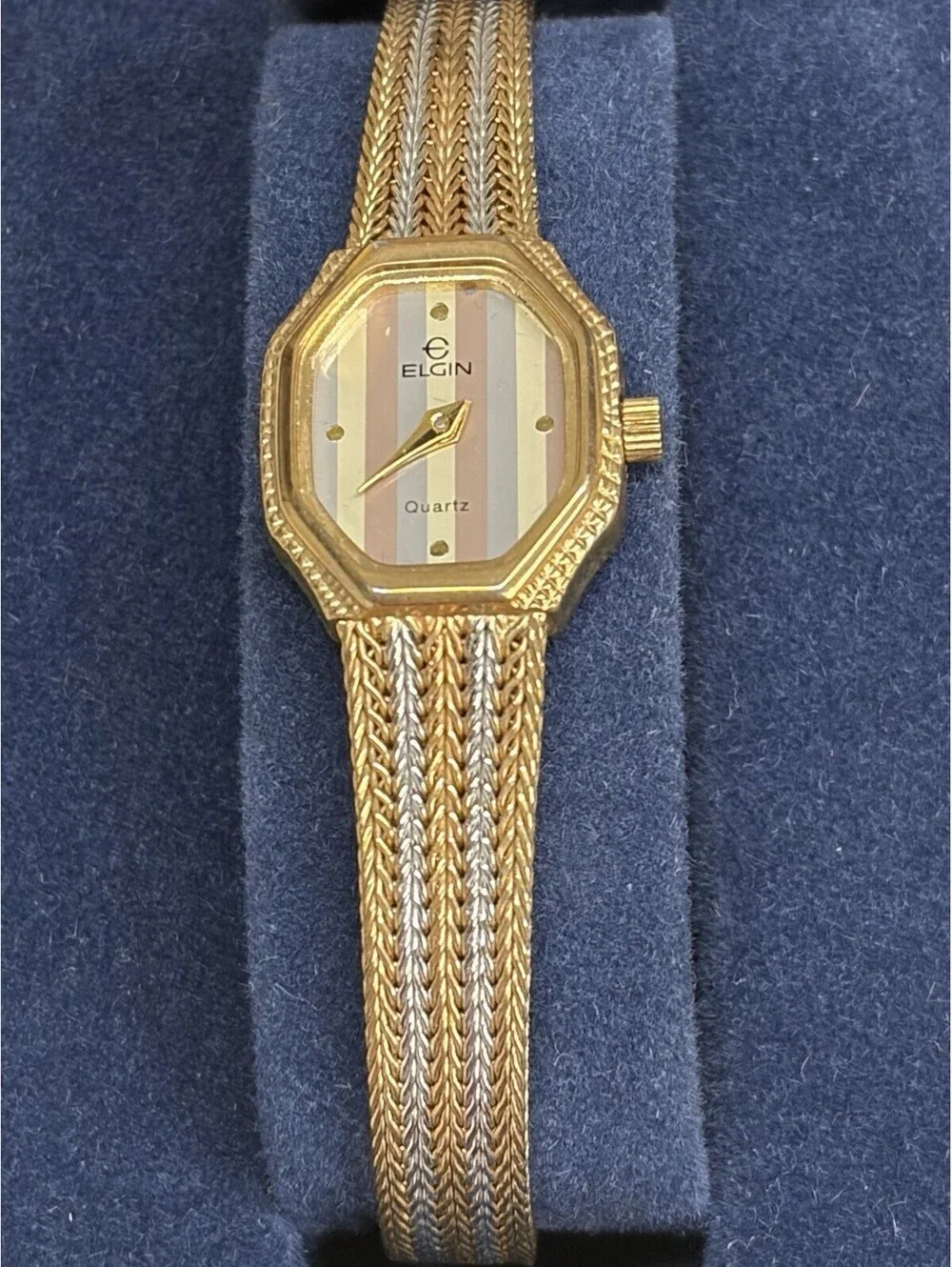 Vintage Elgin Trio-Color Octagon Case Quartz Ladies Watch NIB